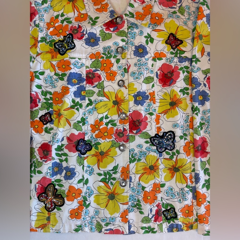 Breckenridge VTG 70’s style floral jacket hippie butterfly appliqués 100% cotton - Picture 4 of 7